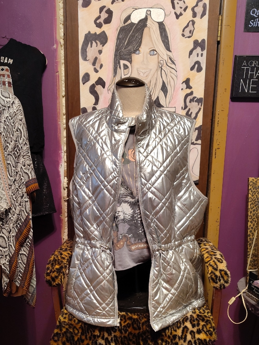 Time And Tru Quilted Reversible Silver Puffer Vest - Women's Lightweight Layer